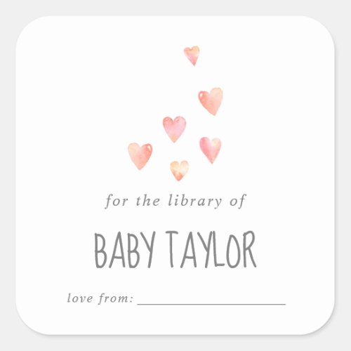 Watercolor Hearts Girl Baby Shower Bookplate