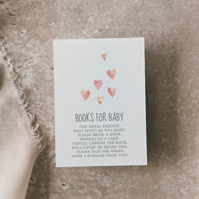 Watercolor Hearts Girl Baby Shower Books for Baby Enclosure Card (Creator Uploaded)