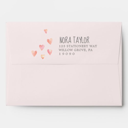 Watercolor Hearts Girl Baby Shower Envelope