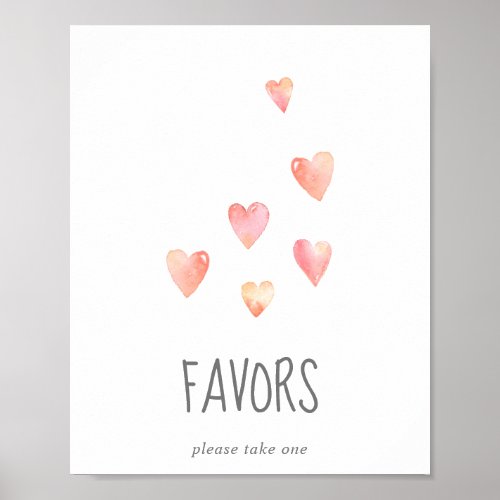 Watercolor Hearts Girl Baby Shower Favors Sign