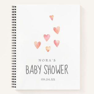 Watercolor Hearts Girl Baby Shower Gift List Notebook