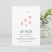 Watercolor Hearts Girl Baby Shower Invitation (Standing Front)