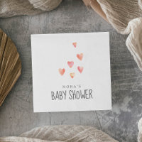 Watercolor Hearts Girl Baby Shower Napkins