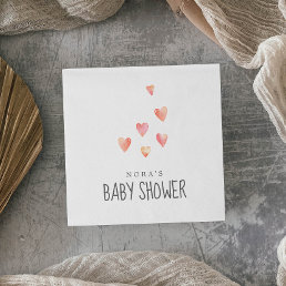 Watercolor Hearts Girl Baby Shower Napkins