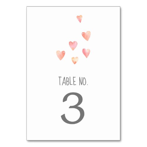 Watercolor Hearts Girl Baby Shower Table Number