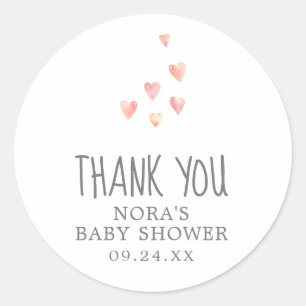 Watercolor Hearts Girl Baby Shower Thank You Favor Classic Round Sticker