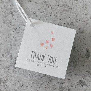 Watercolor Hearts Girl Baby Shower Thank You Favor Tags