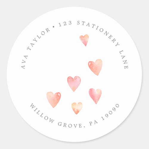 Watercolor Hearts Girl Circular Return Address Classic Round Sticker