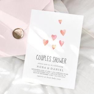 Watercolor Hearts Girl Couples Shower Invitation