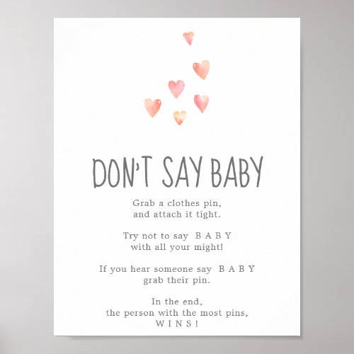 Watercolor Hearts Girl Dont Say Baby Game Sign