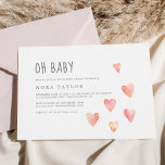 Watercolor Hearts Girl Horizontal Oh Baby Shower Invitation<br><div class="desc">This watercolor hearts girl horizontal oh baby baby shower invitation is perfect for a simple baby shower. The sweet design features cute watercolor pastel hearts in coral pink,  blush pink,  yellow and peach orange.</div>