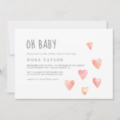 Watercolor Hearts Girl Horizontal Oh Baby Shower Invitation (Front)