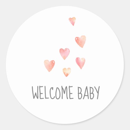 Watercolor Hearts Girl Welcome Baby Shower Sticker