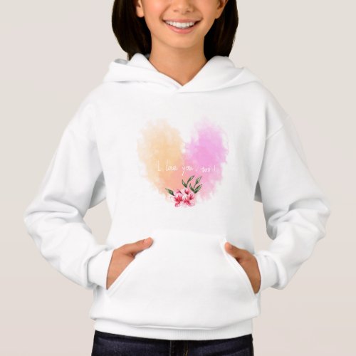 Watercolor Hearts Girls Pullover Hoodie