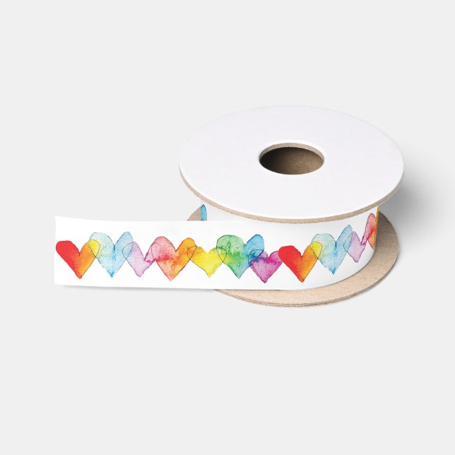 Watercolor Hearts Hand-Illustrated Valentine Satin Ribbon (Spool)