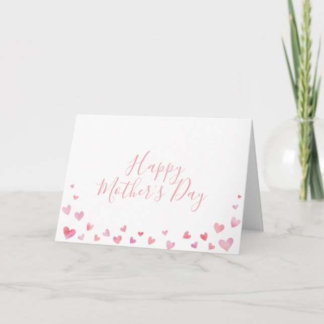 Watercolor Hearts Happy Mother's Day Card (Front)