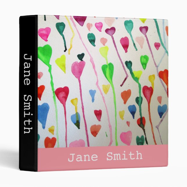 Watercolor hearts hipster girl's student folder (Front/Spine)