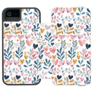 Watercolor hearts iPhone SE/5/5s wallet case