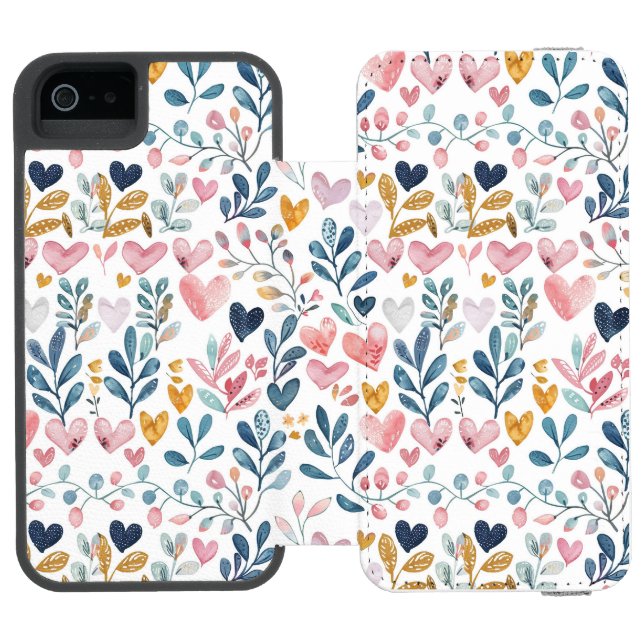 Watercolor hearts incipio iPhone wallet case (Folio Open)