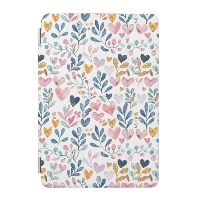 Watercolor hearts iPad mini cover (Front)