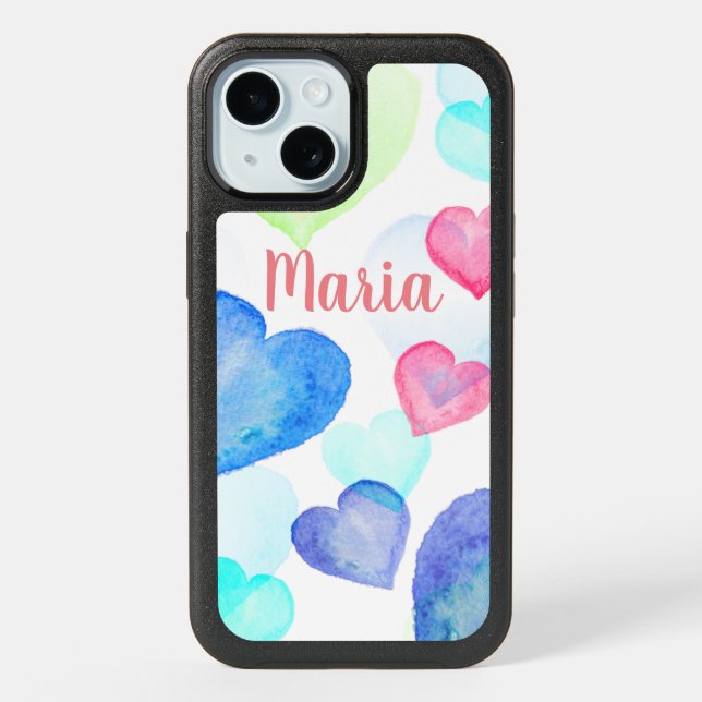 Watercolor Hearts iPhone 15 Case (Back)