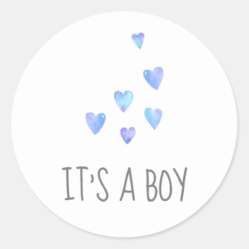 Watercolor Hearts Its A Boy Baby Shower Classic Round Sticker