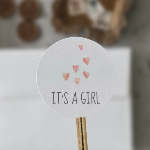 Watercolor Hearts Its A Girl Baby Shower Classic Round Sticker