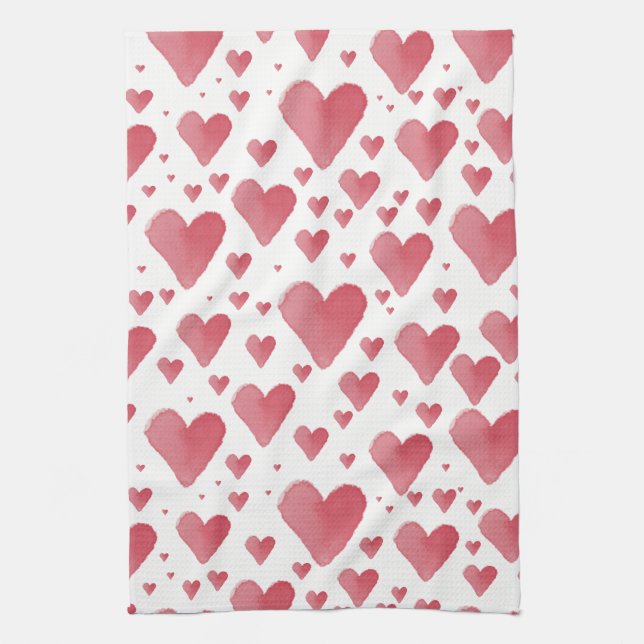 Watercolor Hearts Kitchen Towel (Vertical)