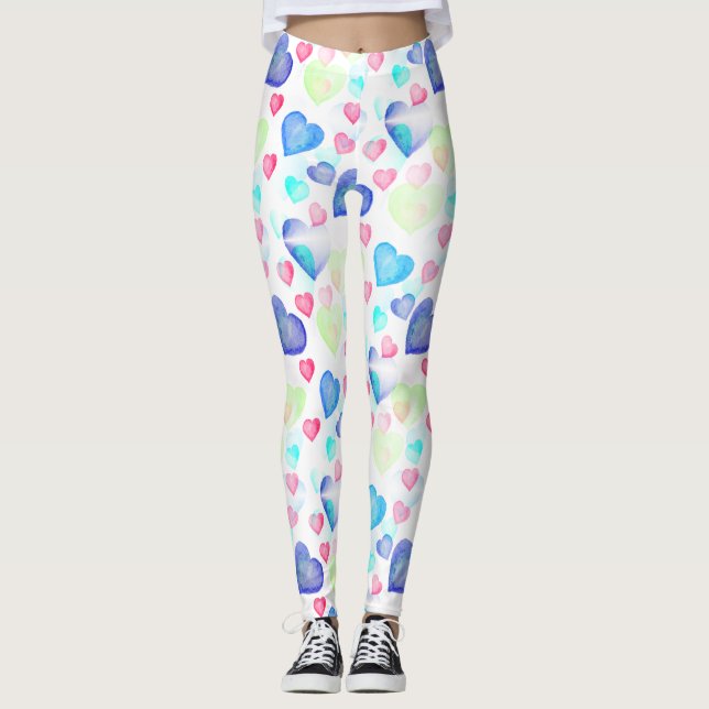 Watercolor Hearts Leggings (Front)