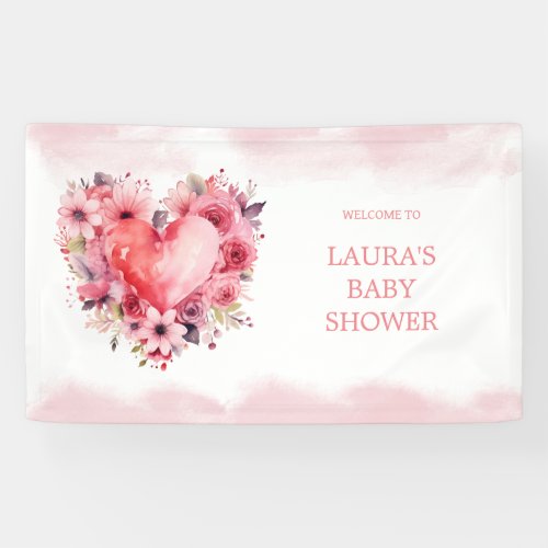 Watercolor Hearts Little Sweetheart Baby Shower Banner