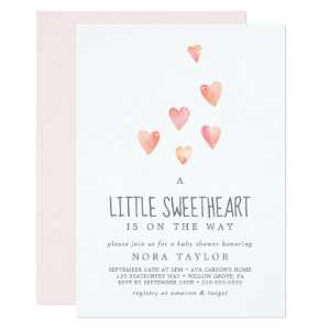 Watercolor Hearts Little Sweetheart Baby Shower Invitation