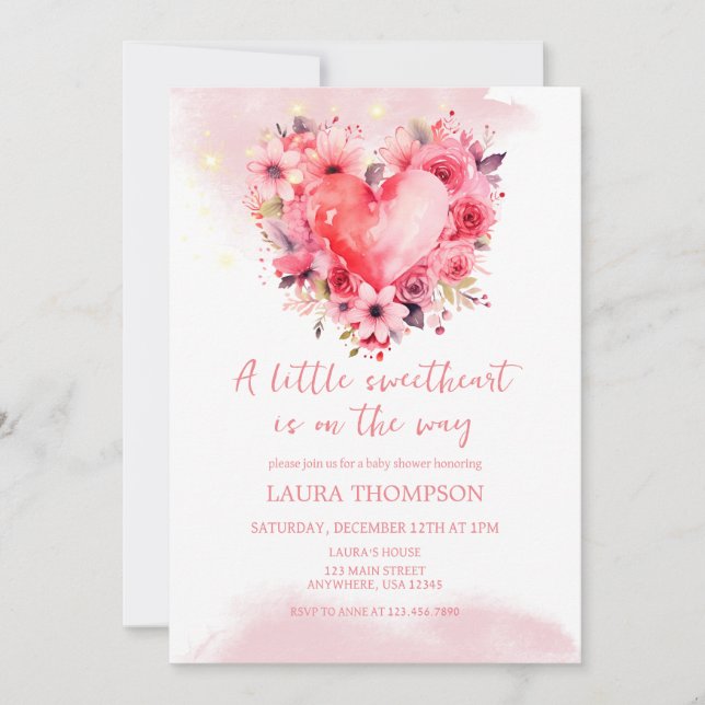 Watercolor Hearts Little Sweetheart Baby Shower Invitation (Front)