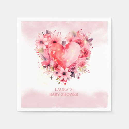 Watercolor Hearts Little Sweetheart Baby Shower Napkins