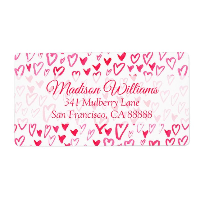 Watercolor Hearts | Love Words Pattern IV Label (Front)