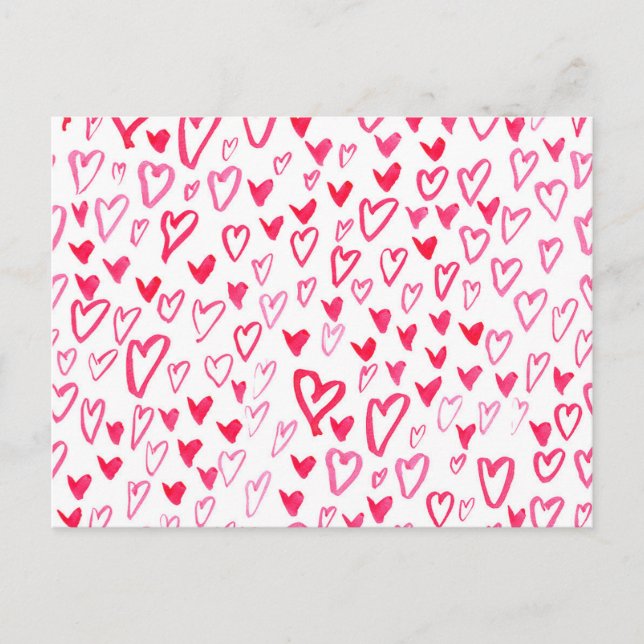 Watercolor Hearts | Love Words Pattern IV Postcard (Front)
