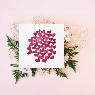Watercolor hearts - magenta Valentine's Day Card