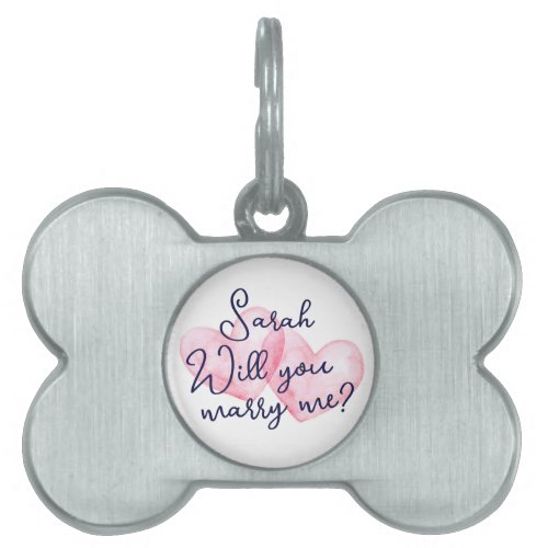 Watercolor Hearts Marry Me Proposal Pet ID Tag