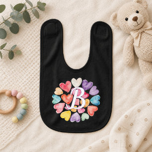 Watercolor Hearts Monogram  Baby Bib