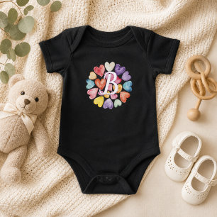 Watercolor Hearts Monogram Baby Bodysuit