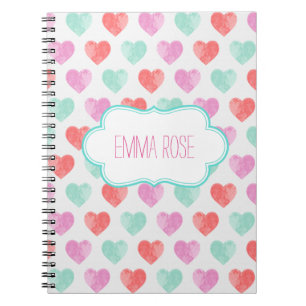 Watercolor Hearts Notebook