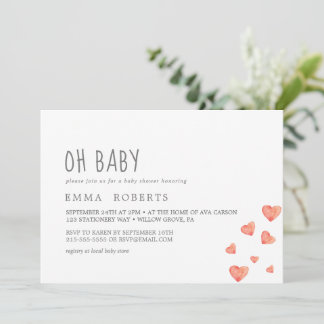Watercolor Hearts | Oh Baby Girl Shower Invitation