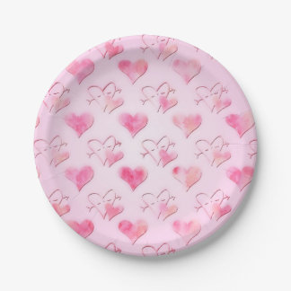 Watercolor Hearts Paper Plates