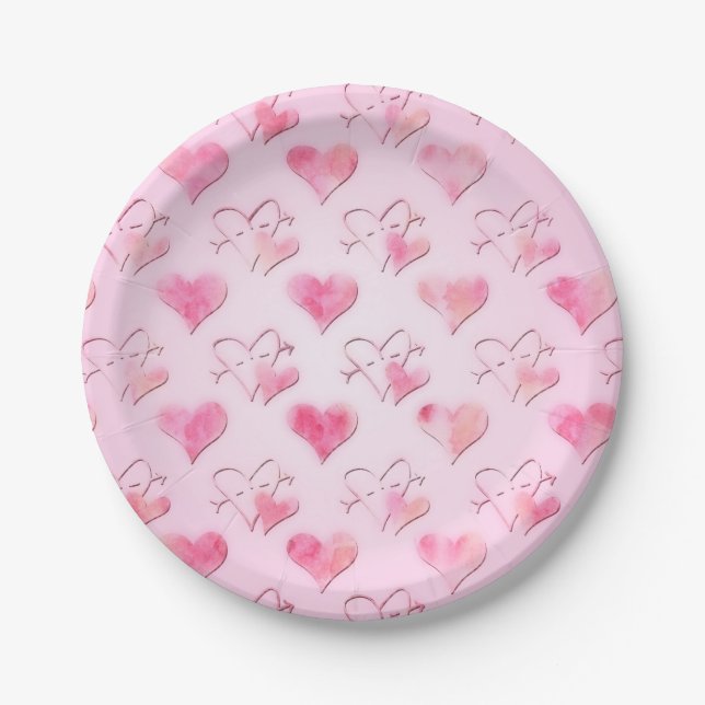Watercolor Hearts Paper Plates (Front)