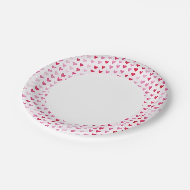 Watercolor Hearts Paper Plates (Angled)