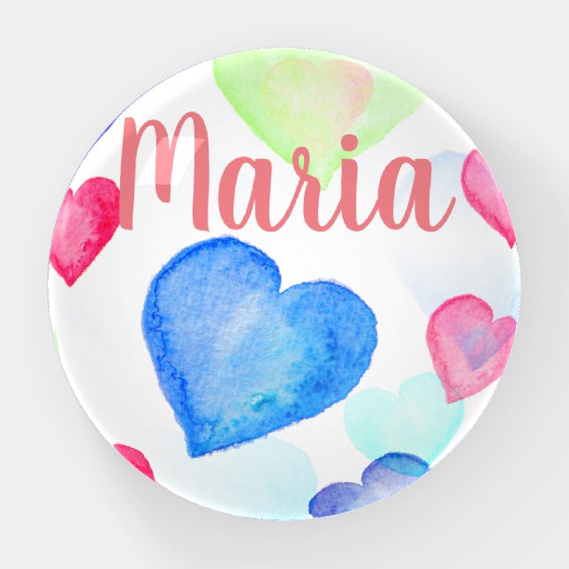 Watercolor Hearts Paperweight (Front)