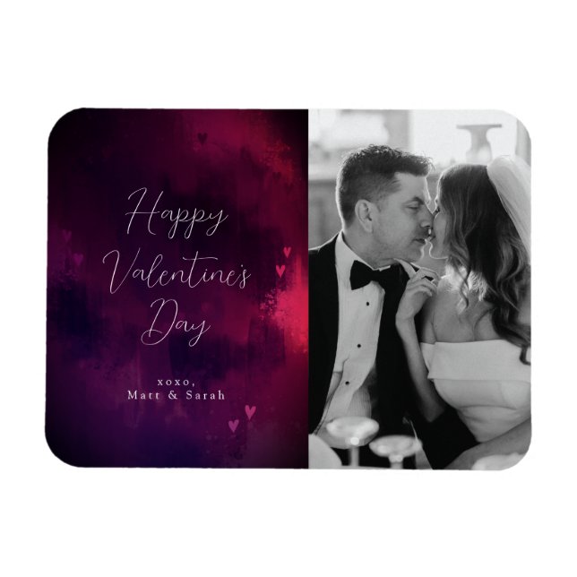 Watercolor Hearts Photo Valentine Holiday Magnet (Horizontal)