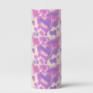 Watercolor hearts pillar candle