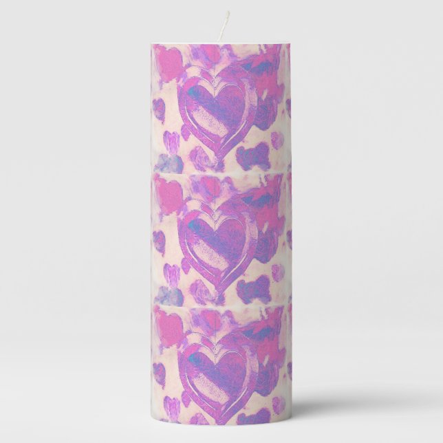 Watercolor hearts pillar candle (Front)