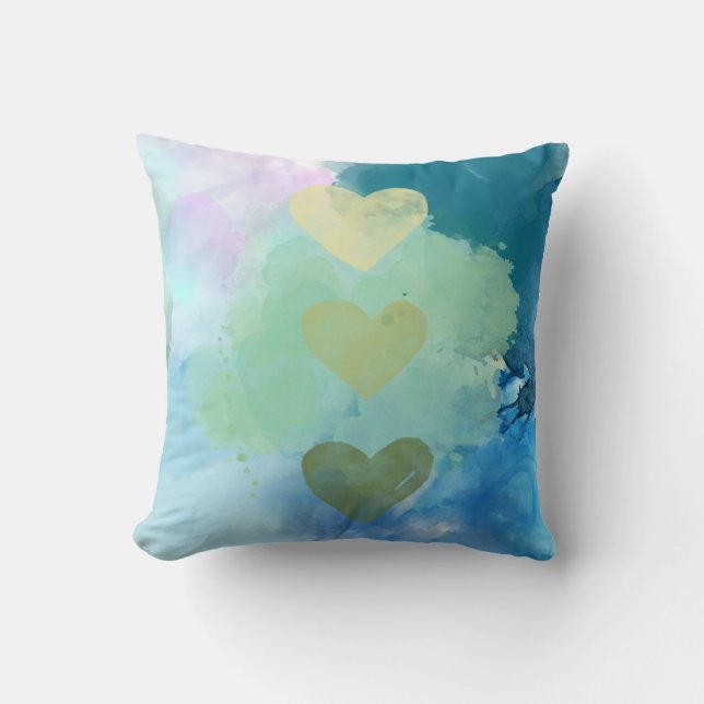 Watercolor Hearts Pillow (Front)