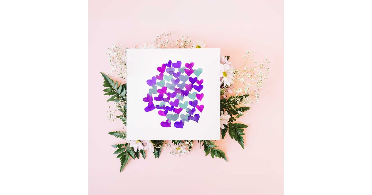 Watercolor hearts - purple Valentine's Day Card | Zazzle